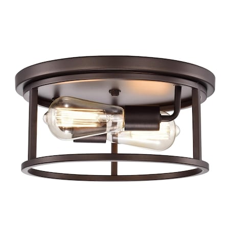 Feeltheglow 12 in. Ironclad Industrial 2 Light Ceiling Flush Fixture, Oil Rubbed Bronze FE2542790